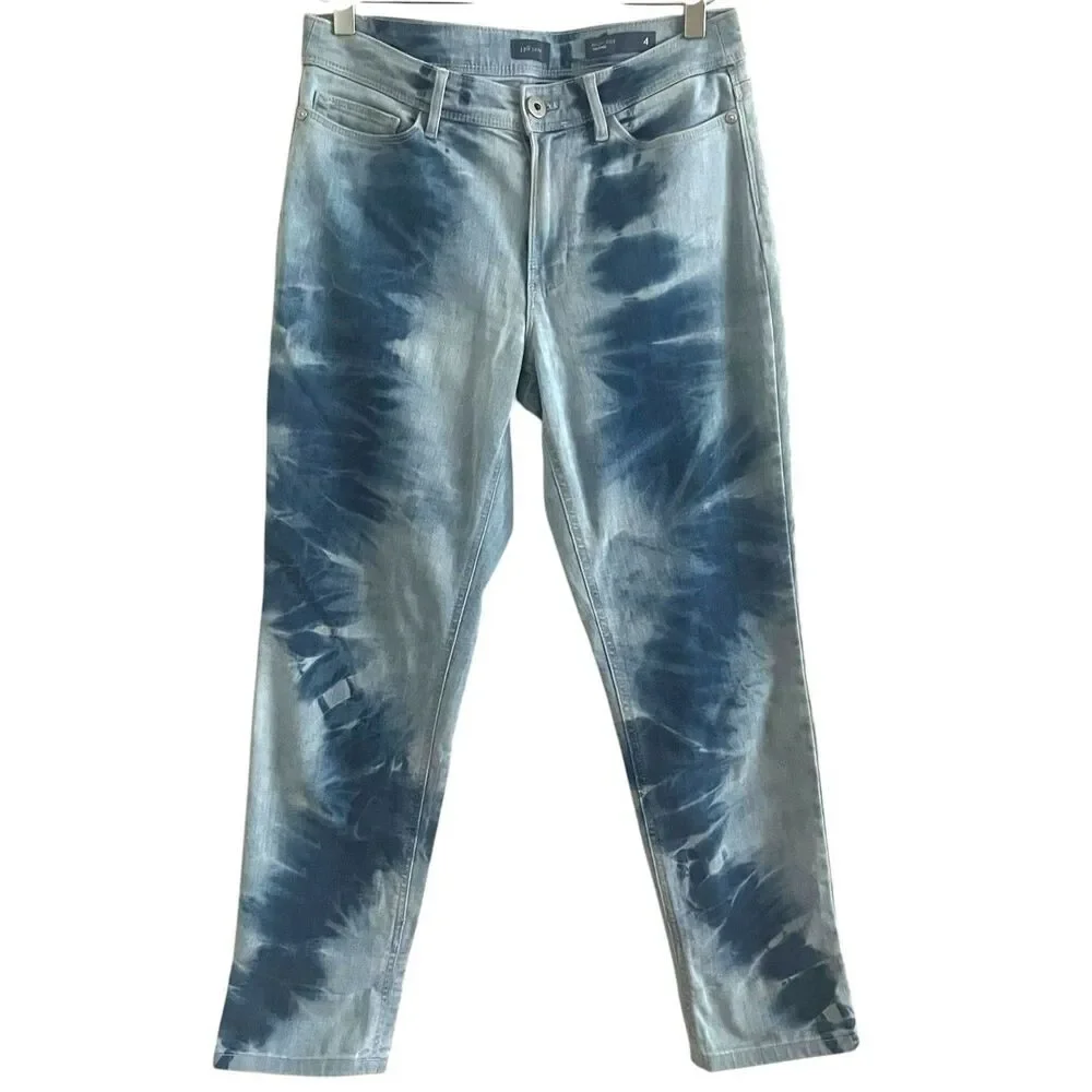 J Jill Denim High Rise Cropped Jeans 4 Blue Tie Dye Grunge Festival Coastal Boho